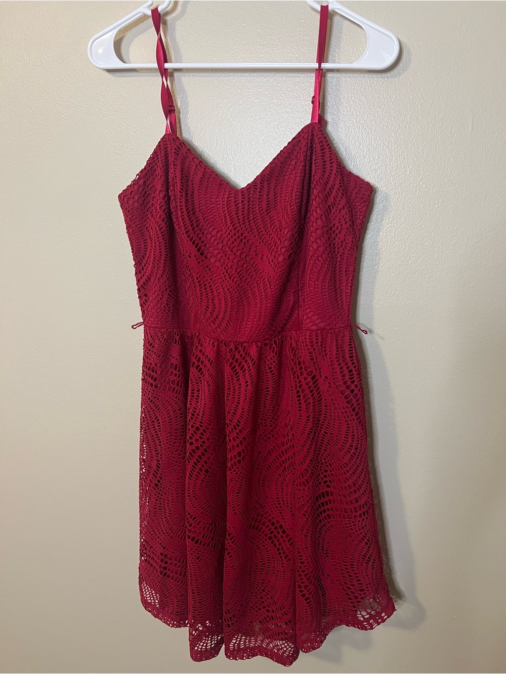 Maunces Fushsia Pink Lace Overlay Cami Dress With Adjustable Sphaghetti Straps